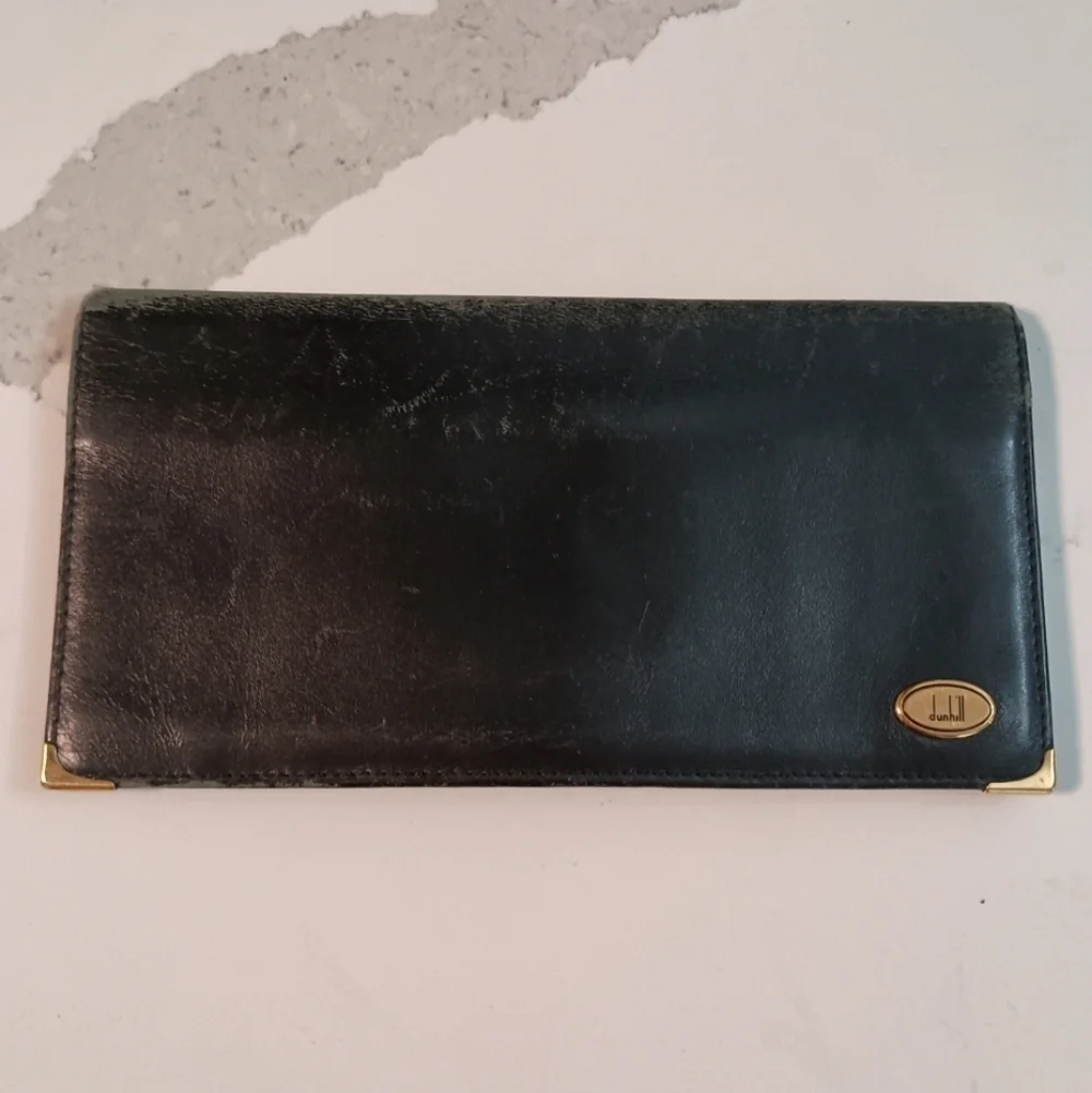Dunhill Long Wallet Black Gold leather Mens Authentic